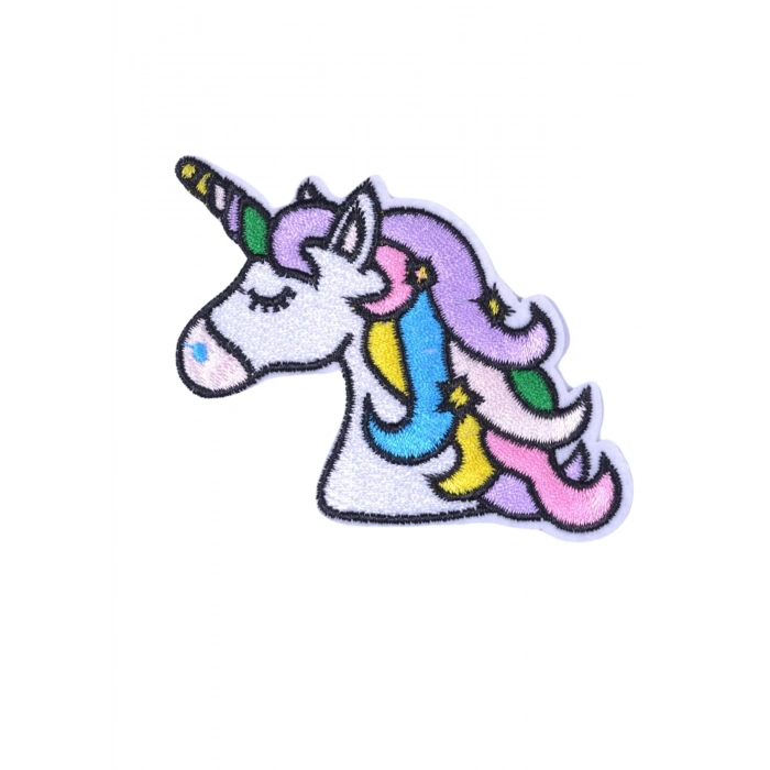 ÇOK SATAN Aplike Ütü İle Yapışan Unicorn At Beyaz Karışık Arma 6x3 cm