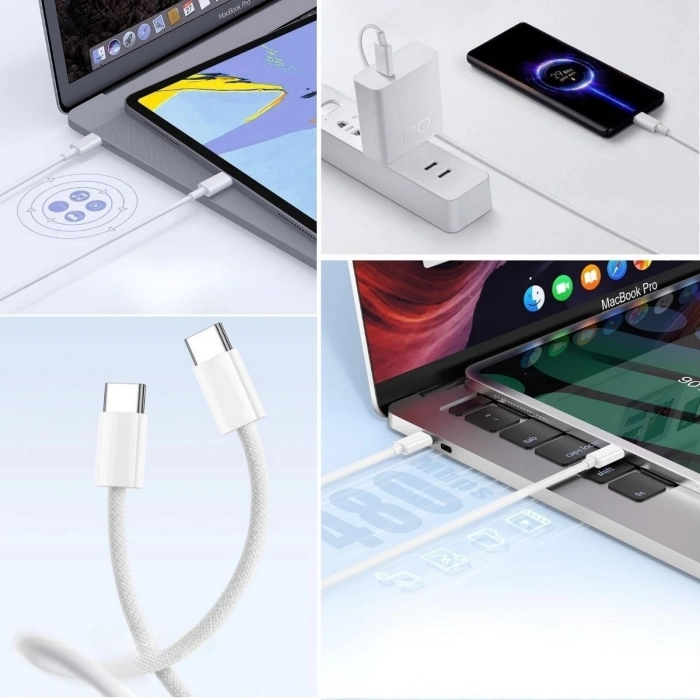 ÇOK SATAN Apple 15/15 Pro Type-C to Type-C Hasır Örgü Hızlı Şarj Kablosu (1m)