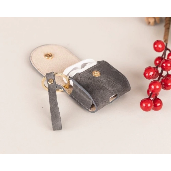 ÇOK SATAN Apple AirPods 2.nesil Uyumlu Deri Kılıf Mai Snap VS05 Gri