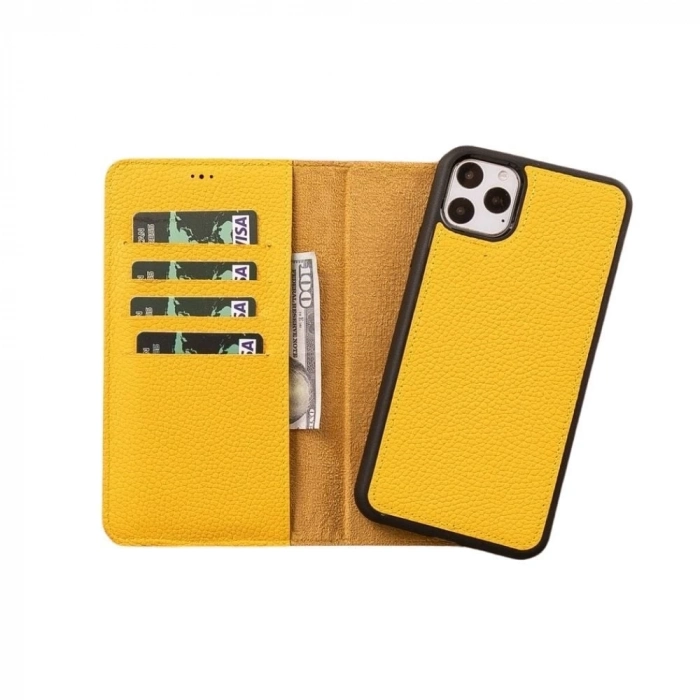 ÇOK SATAN Apple iPhone 11 Pro Max Uyumlu Deri Cüzdanlı Kılıf FL12 Sarı