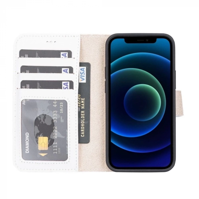 ÇOK SATAN Apple iPhone 13 Mini Uyumlu Deri Cüzdanlı Kılıf F3 Beyaz