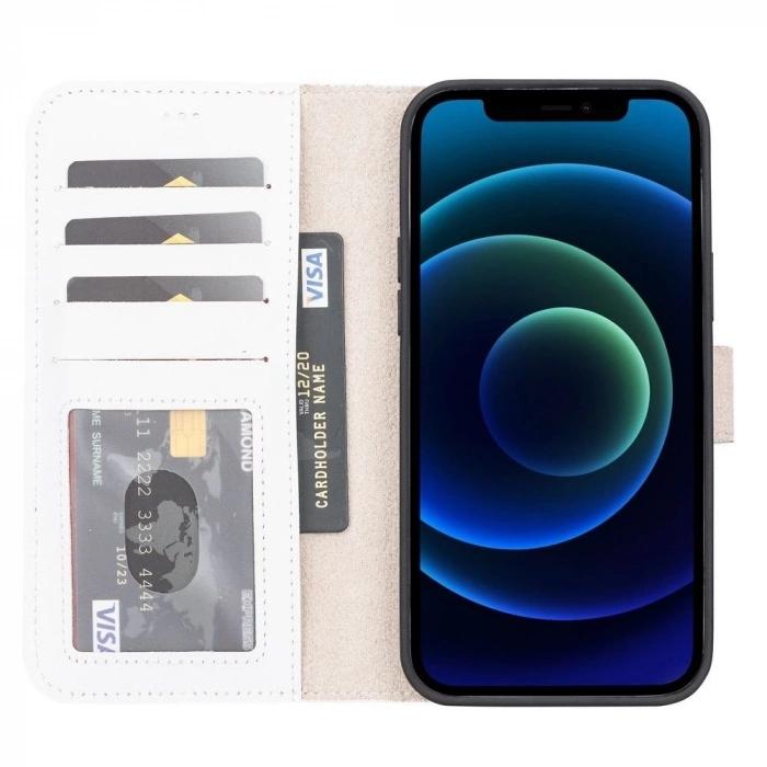 ÇOK SATAN Apple iPhone 13 Pro Max Uyumlu Deri Cüzdanlı Kılıf F3 Beyaz