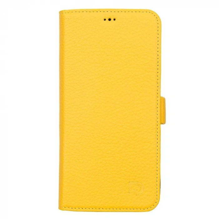 ÇOK SATAN Apple iPhone 13 Pro Max Uyumlu Deri Cüzdanlı Kılıf Limon Sarı