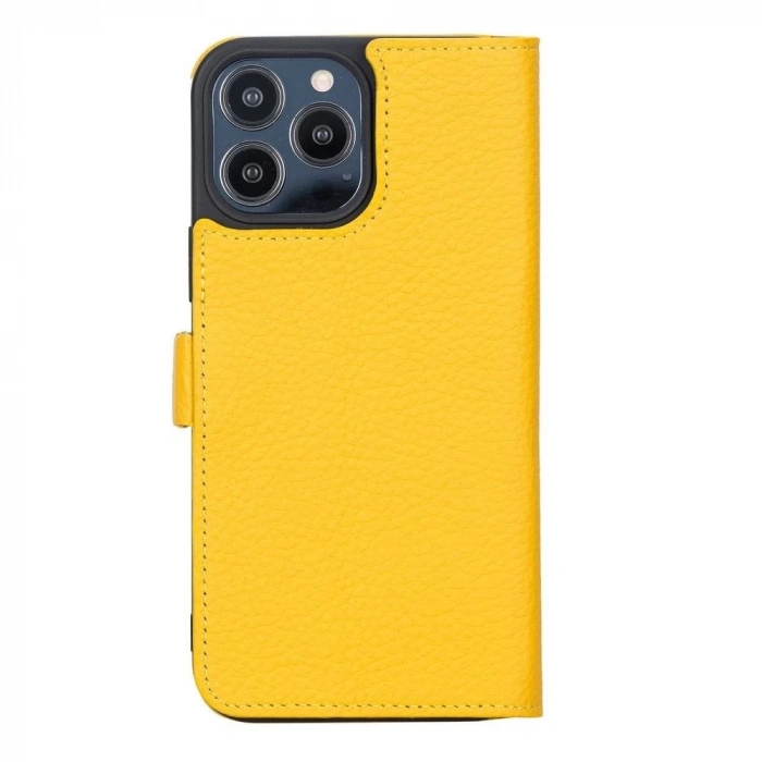 ÇOK SATAN Apple iPhone 13 Pro Max Uyumlu Deri Cüzdanlı Kılıf Limon Sarı