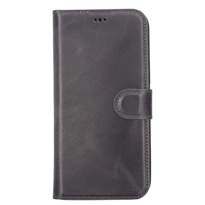 ÇOK SATAN Apple iPhone 13 Pro Max Uyumlu Deri Cüzdanlı Kılıf VS4EF Gri