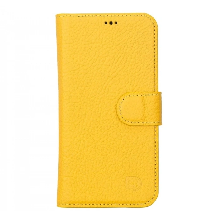 ÇOK SATAN Apple iPhone 13 Pro Uyumlu Deri Cüzdanlı Kılıf Limon Sarı