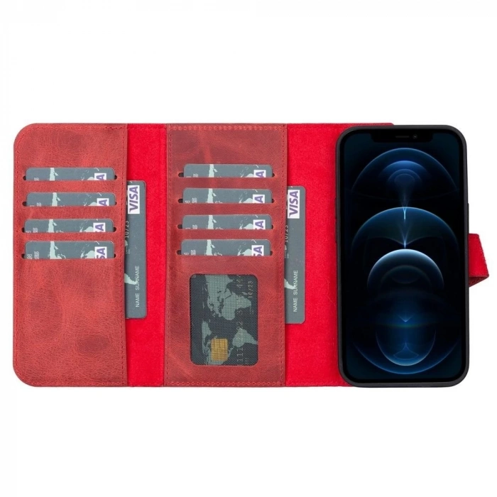 ÇOK SATAN Apple iPhone 13 Pro Uyumlu Deri Cüzdanlı Kılıf Santa G4 Kırmızı