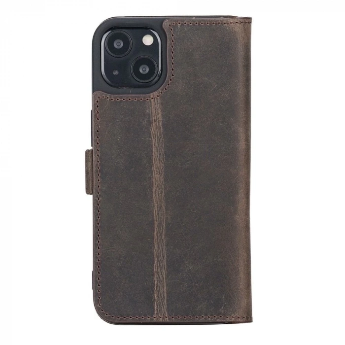 ÇOK SATAN Apple iPhone 13 Uyumlu Deri Cüzdanlı Kılıf Acı Kahve