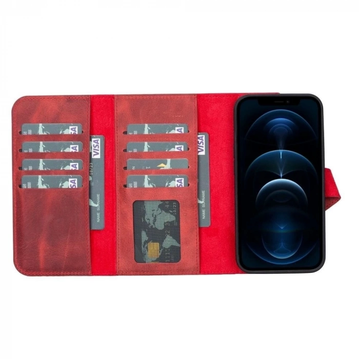 ÇOK SATAN Apple iPhone 13 Uyumlu Deri Cüzdanlı Kılıf Santa G4 Kırmızı