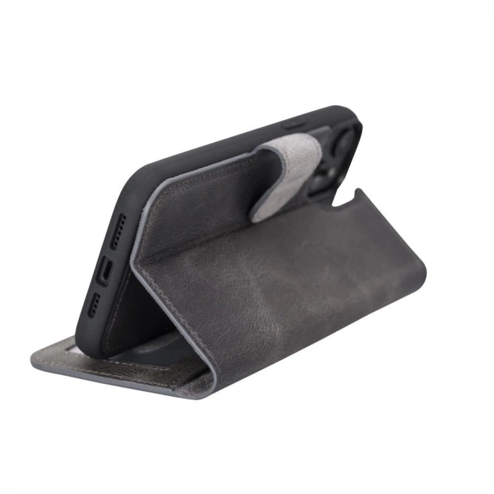 ÇOK SATAN Apple iPhone 14 Plus Uyumlu Deri Cüzdanlı Kılıf MWWN VS4EF Gri