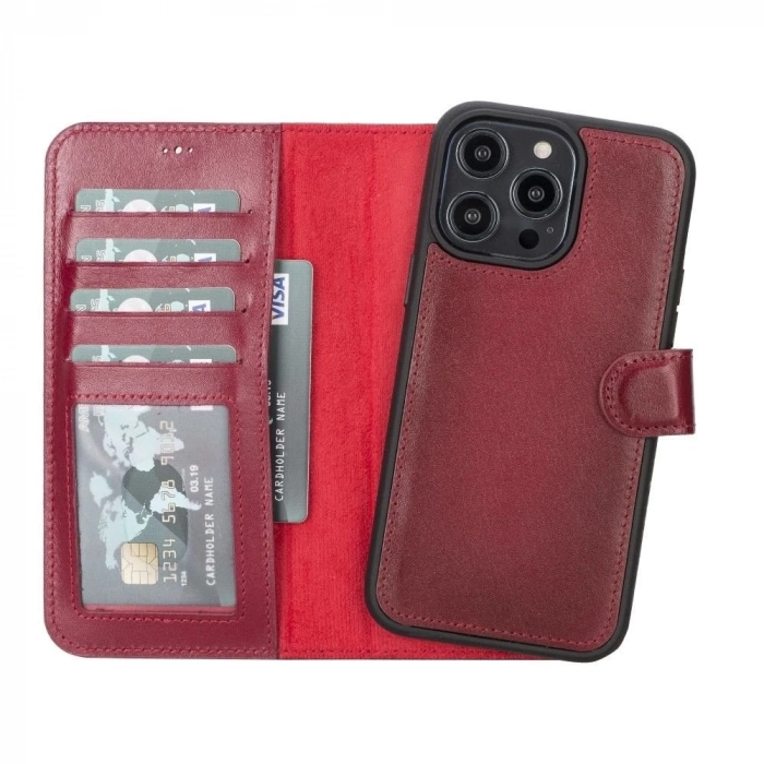 ÇOK SATAN Apple iPhone 14 Pro Max Uyumlu Deri Cüzdanlı Kılıf MWWN V4EF