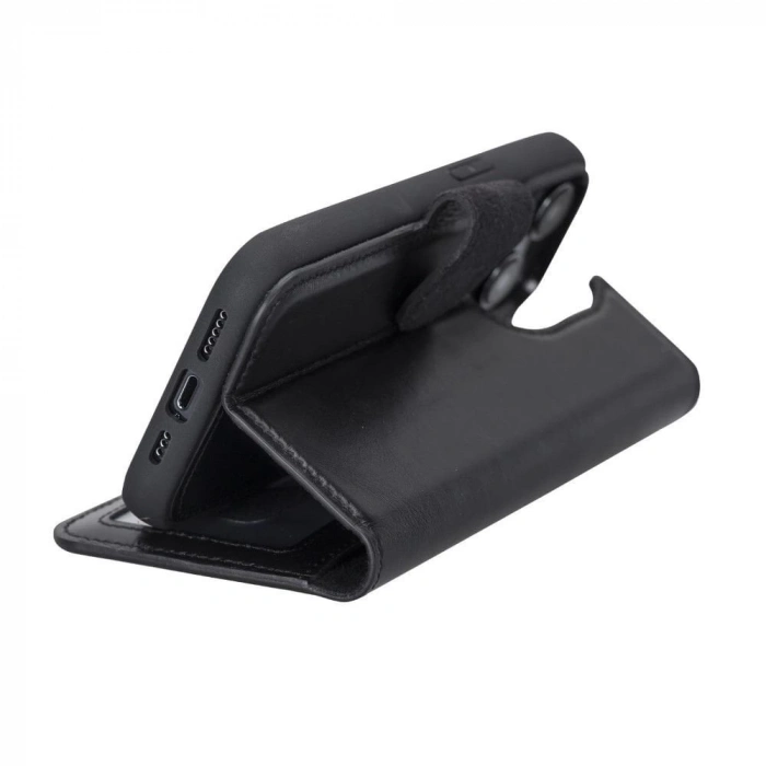 ÇOK SATAN Apple iPhone 14 Pro Uyumlu Deri Cüzdanlı Kılıf MWWN RST1 Siyah