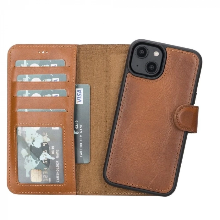 ÇOK SATAN Apple iPhone 14 Uyumlu Deri Cüzdanlı Kılıf MWWN RST2EF Taba