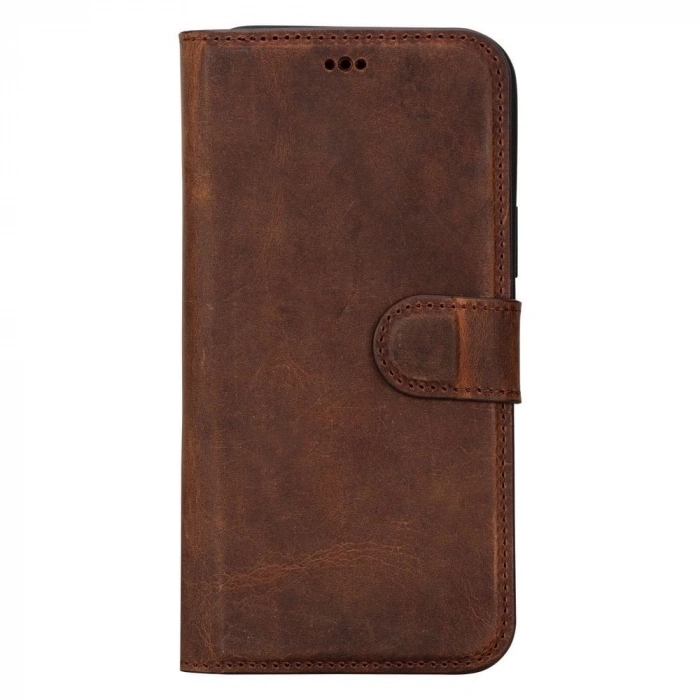 ÇOK SATAN Apple iPhone 15 Plus Uyumlu Deri Cüzdanlı Kılıf MWWN G2 Kahve