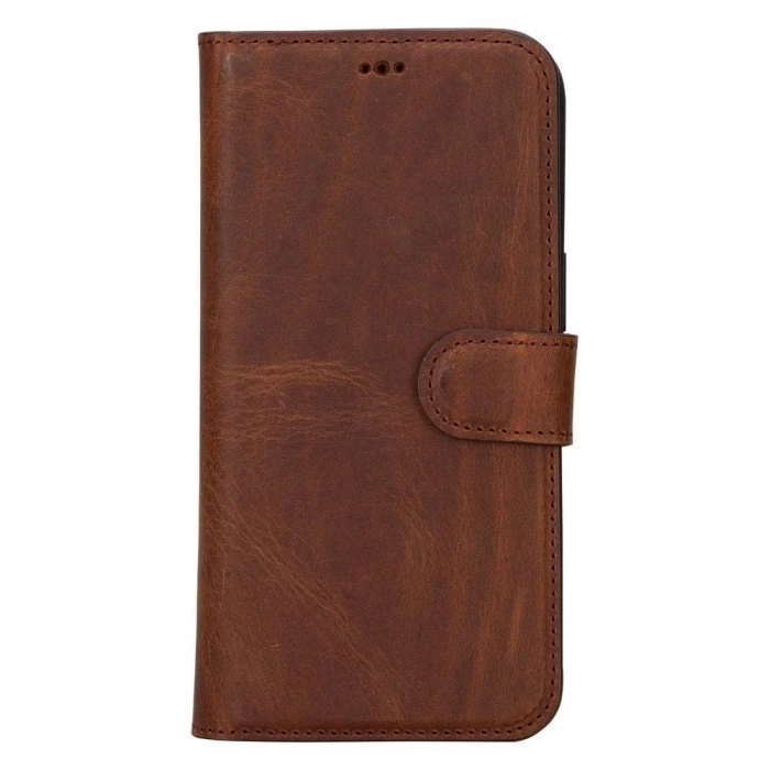 ÇOK SATAN Apple iPhone 15 Pro Max Uyumlu Deri Cüzdanlı Kılıf MWWN G2 Kahve