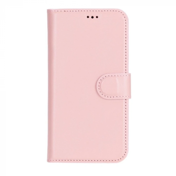 ÇOK SATAN Apple iPhone 16 Plus uyumlu, Hakiki Deri, El Yapımı, Cüzdanlı Kılıf, Toz Pembe