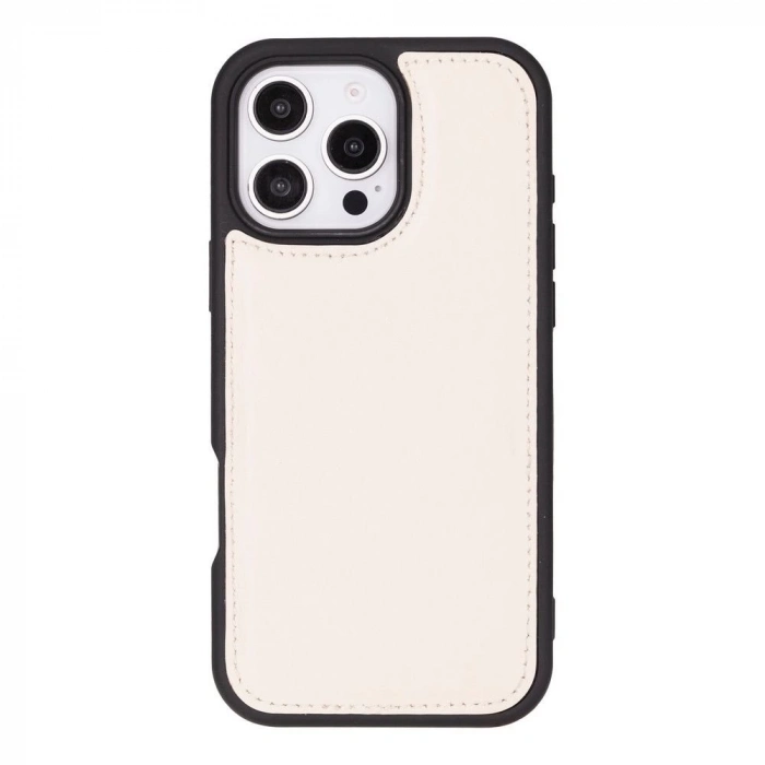 ÇOK SATAN Apple iPhone 16 Pro uyumlu, Hakiki Deri, El Yapımı, Cüzdanlı Kılıf, Krem Renk