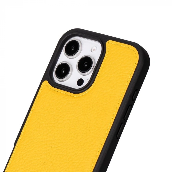 ÇOK SATAN Apple iPhone 16 Pro uyumlu, Hakiki Deri, El Yapımı, Cüzdanlı Kılıf, Limon Sarı