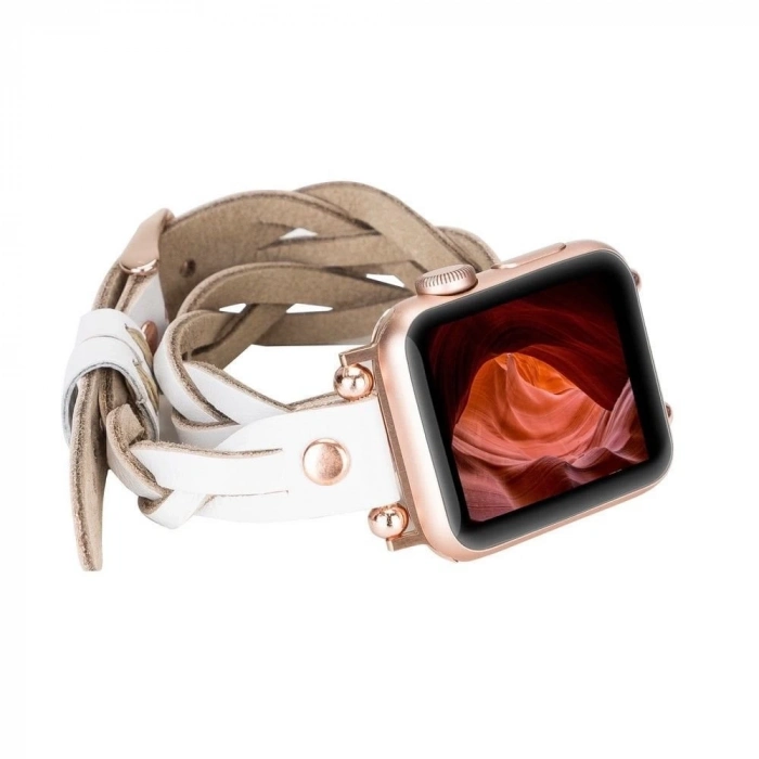 ÇOK SATAN Apple Watch Uyumlu Deri Kordon 38-40-41mm DT RT F3 Beyaz