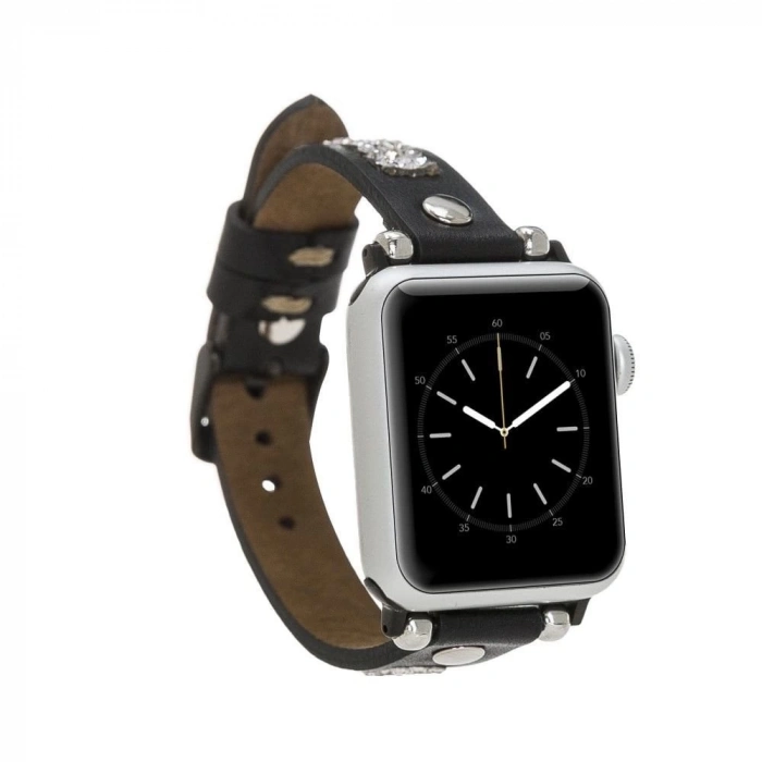 ÇOK SATAN Apple Watch Uyumlu Deri Kordon 38-40-41mm Taşlı ST RST1