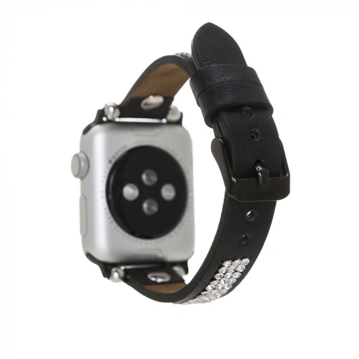 ÇOK SATAN Apple Watch Uyumlu Deri Kordon 38-40-41mm Taşlı ST RST1