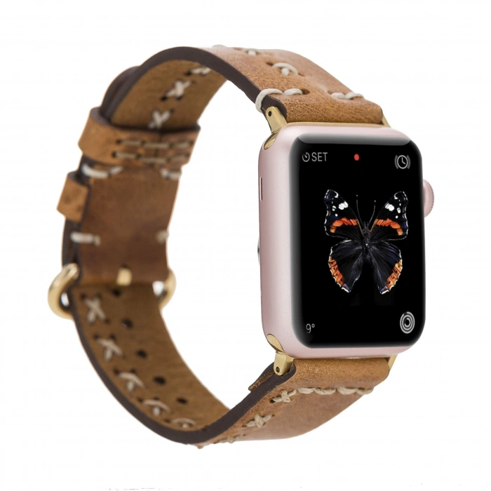 ÇOK SATAN Apple Watch Uyumlu Deri Kordon 42-44-45mm Aqua V18 Taba