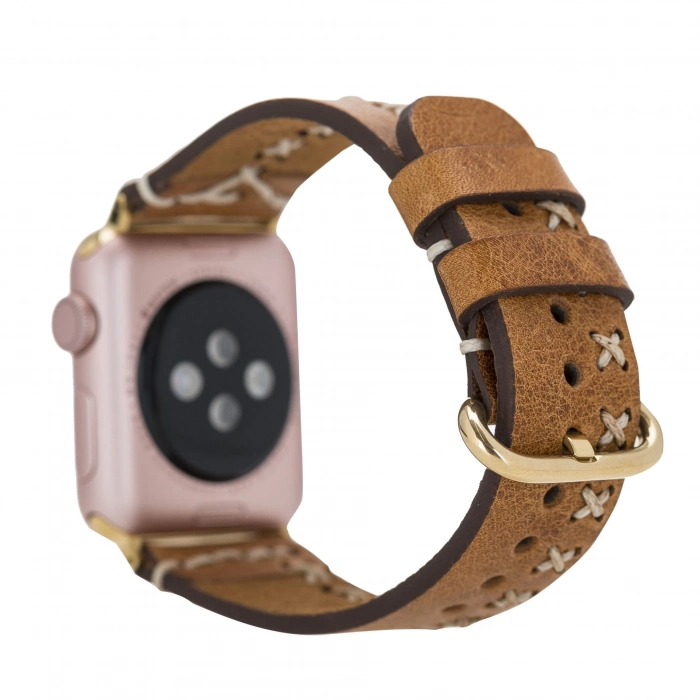 ÇOK SATAN Apple Watch Uyumlu Deri Kordon 42-44-45mm Aqua V18 Taba