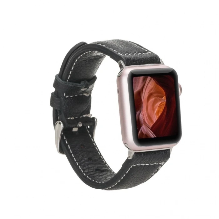ÇOK SATAN Apple Watch Uyumlu Deri Kordon 42-44-45mm NM1-AS1 Siyah