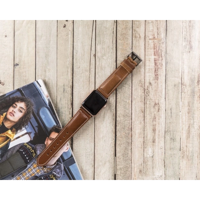 ÇOK SATAN Apple Watch Uyumlu Deri Kordon 42-44-45mm NM4-AS2 Taba