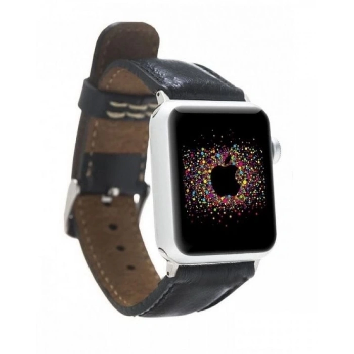 ÇOK SATAN Apple Watch Uyumlu Deri Kordon 42-44-45mm RST1 Siyah