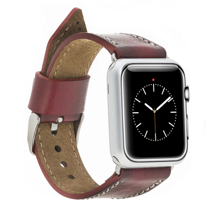 ÇOK SATAN Apple Watch Uyumlu Deri Kordon 42-44-45mm SM25 Bordo