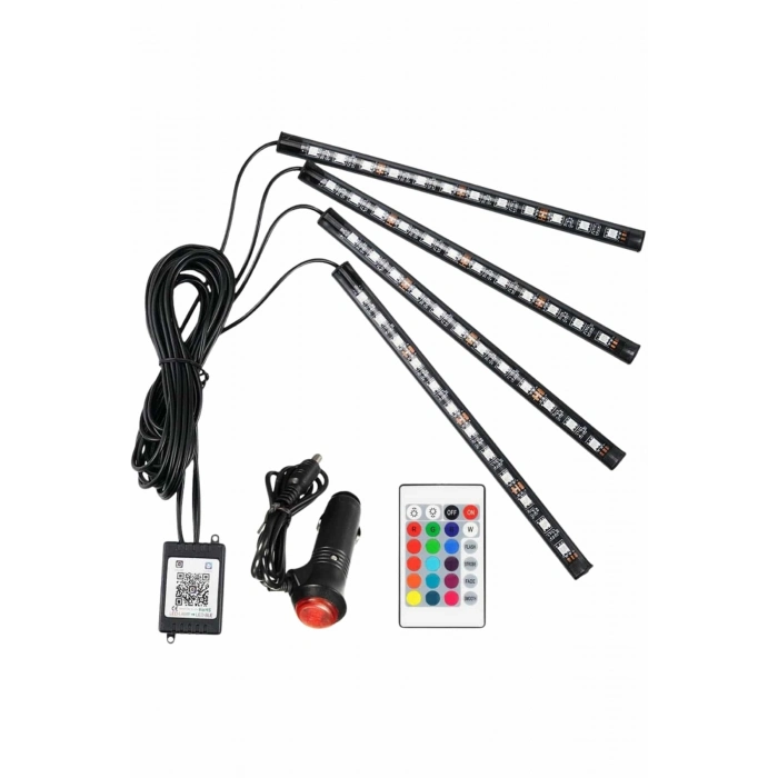 ÇOK SATAN Araç İçi Ayak Altı 12li Şerit Led Işık Uzaktan Kumandalı RGB Işıklı Ses ve Müziğe Duyarlı