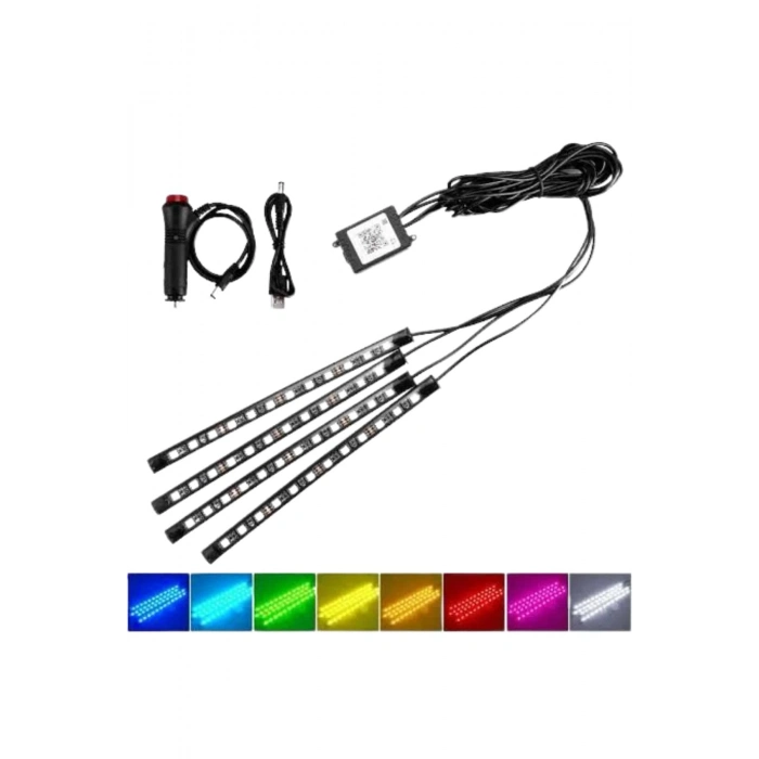 ÇOK SATAN Araç İçi Ayak Altı Led 12 Led Işık Sese Müziğe Duyarlı RGB Işıklı Aydınlatma Seti