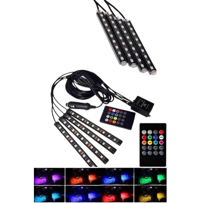 ÇOK SATAN Araç Içi Aydınlatma Kumandalı 12 Led Ayak Altı Led Ambiyans Işığı Sese Duyarlı Kumandalı