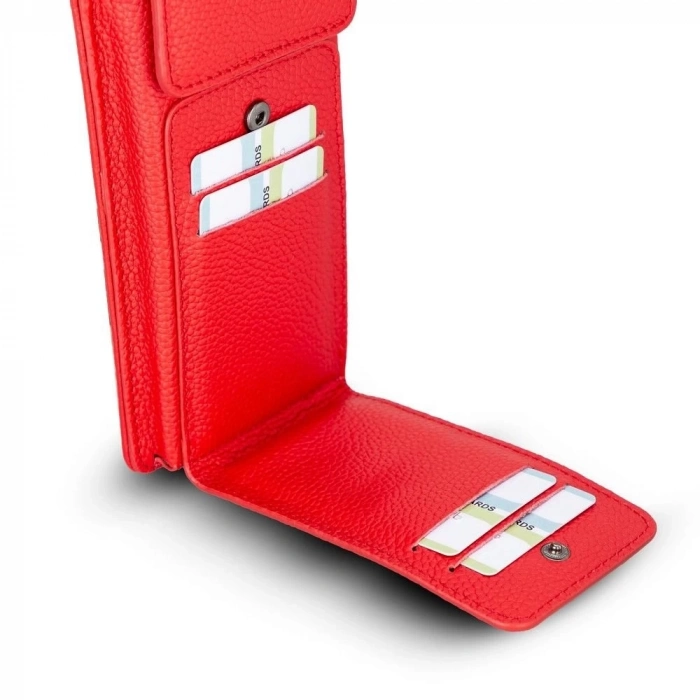 ÇOK SATAN Avjin 6.9 inch Uyumlu Deri Kılıf Cüzdan Askılı ERC2 Kırmızı