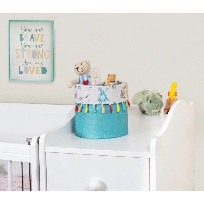 ÇOK SATAN Baby Kullanımı Kolay Desenli Taşınabilir Düzenleyici Püsküllü Yuvarlak Sepet(yeşil)