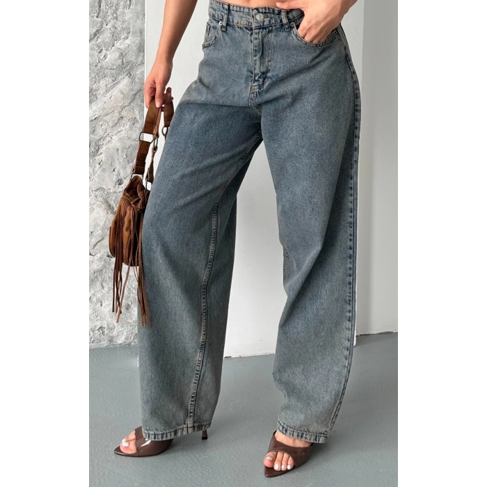 ÇOK SATAN Baggy kar yıkama eskitme kahve jeans pantolon d2007