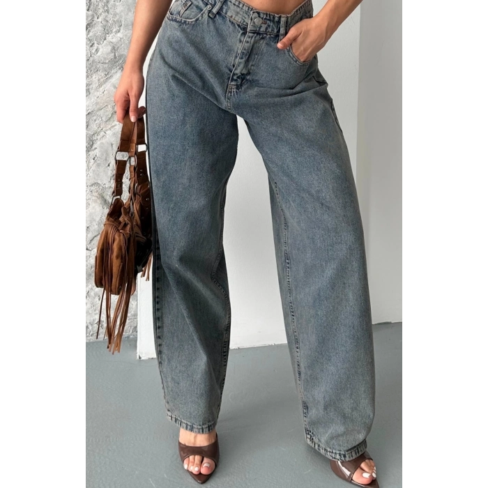 ÇOK SATAN Baggy kar yıkama eskitme kahve jeans pantolon d2007