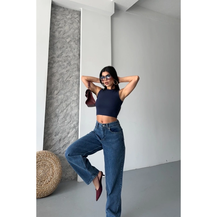 ÇOK SATAN Baggy kar yıkama jeans pantolon koyu mavi d2007