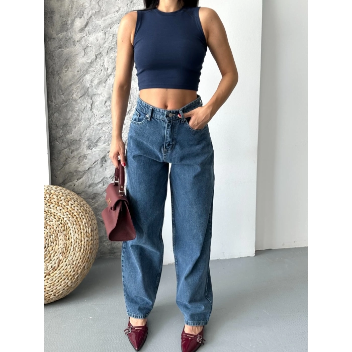 ÇOK SATAN Baggy kar yıkama jeans pantolon koyu mavi d2007