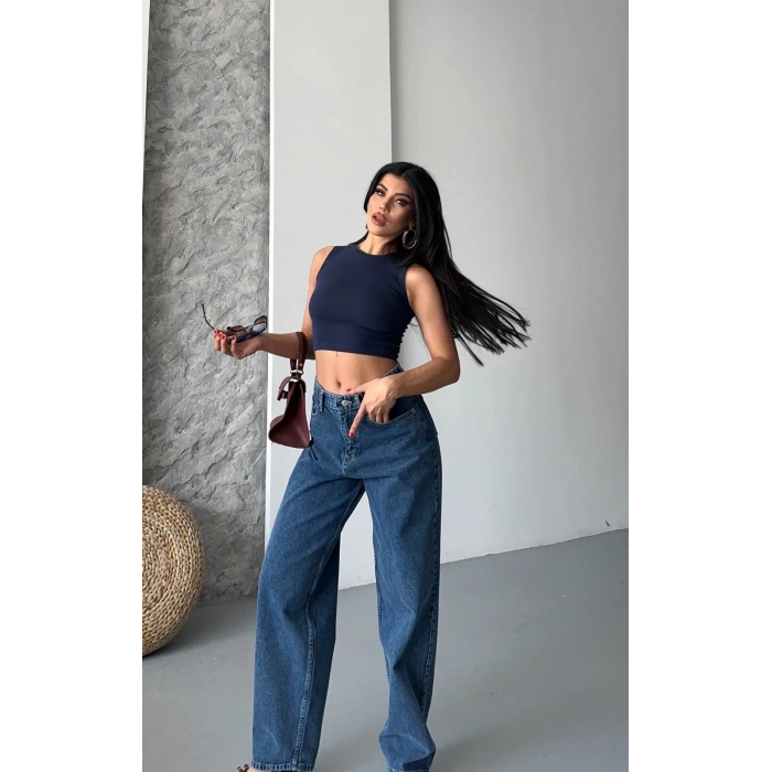 ÇOK SATAN Baggy kar yıkama jeans pantolon koyu mavi d2007