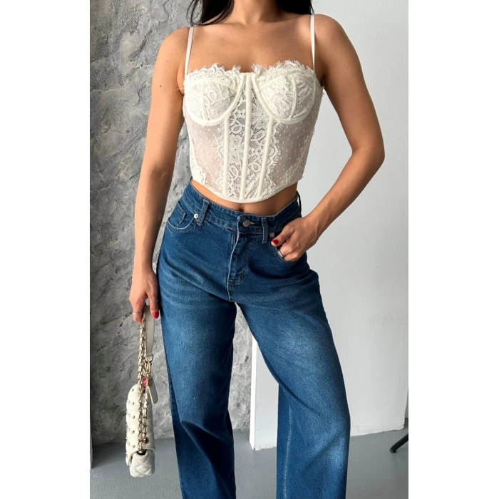 ÇOK SATAN Baggy süper taş bıyık yıkama koyu mavi jeans pantolon d2007