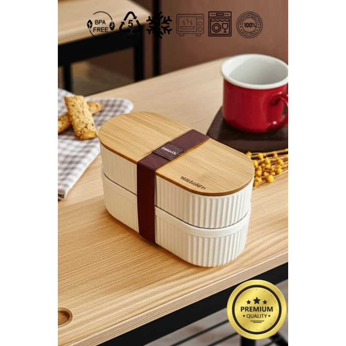 ÇOK SATAN Bambu Kapaklı Lunch Box Kahvaltılık Saklama Kabı Large Bölmeli
