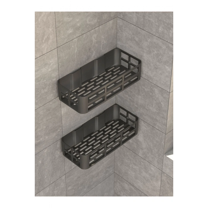 ÇOK SATAN Banyo Duş Rafı 2li Yapışkanlı ve Deliksiz Duş Organizer Suya Dayanıklı Siyah Raf