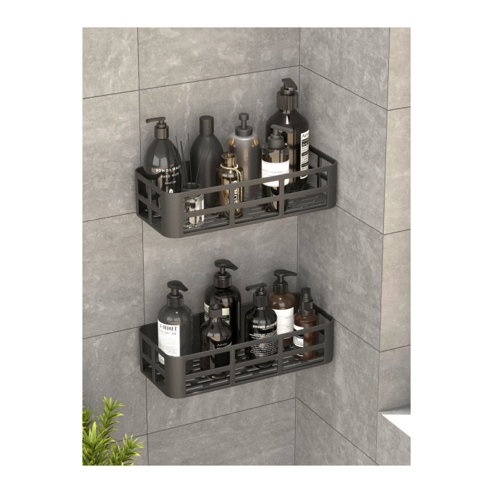 ÇOK SATAN Banyo Düzenleyici Şampuanlık Sabunluk 2 Li Set Lamalı Güçlü Kaliteli Yapışkanlı Duş Rafı Organizer