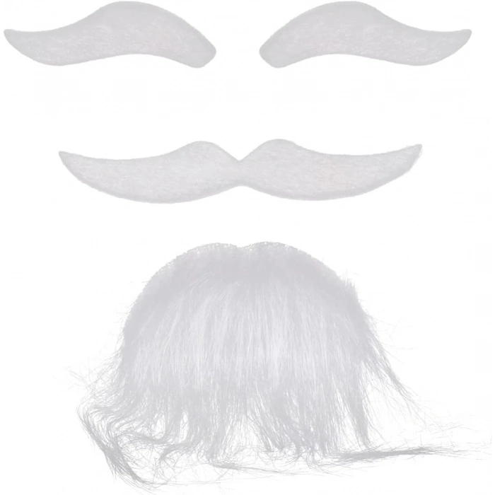 ÇOK SATAN Beyaz Renk Kendinden Yapışkanlı Takma Sakal Bıyık ve Kaş Seti