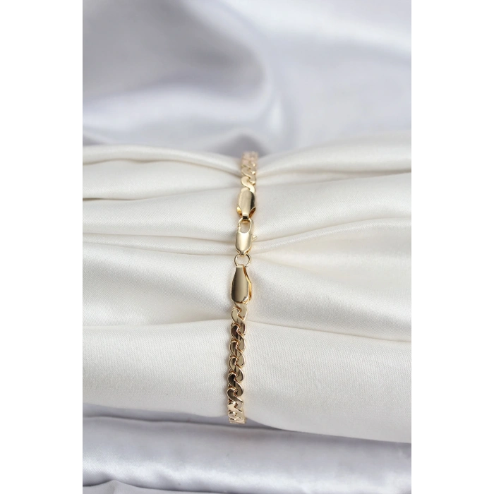 BFS 14K Gold Renk Kaplama Ezme Yılan Zincir Model CM Kadın Bileklik