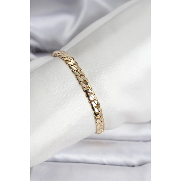 BFS 14K Gold Renk Kaplama Ezme Zincir Model Kadın Bileklik