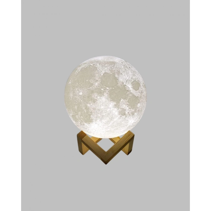 BFS 16 Renkli 3D Baskılı Ay Lambası Ahşap Standlı ve Uzaktan Kumandalı