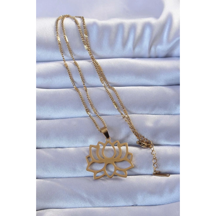 BFS 316L Altın Renk Lotus Kolye